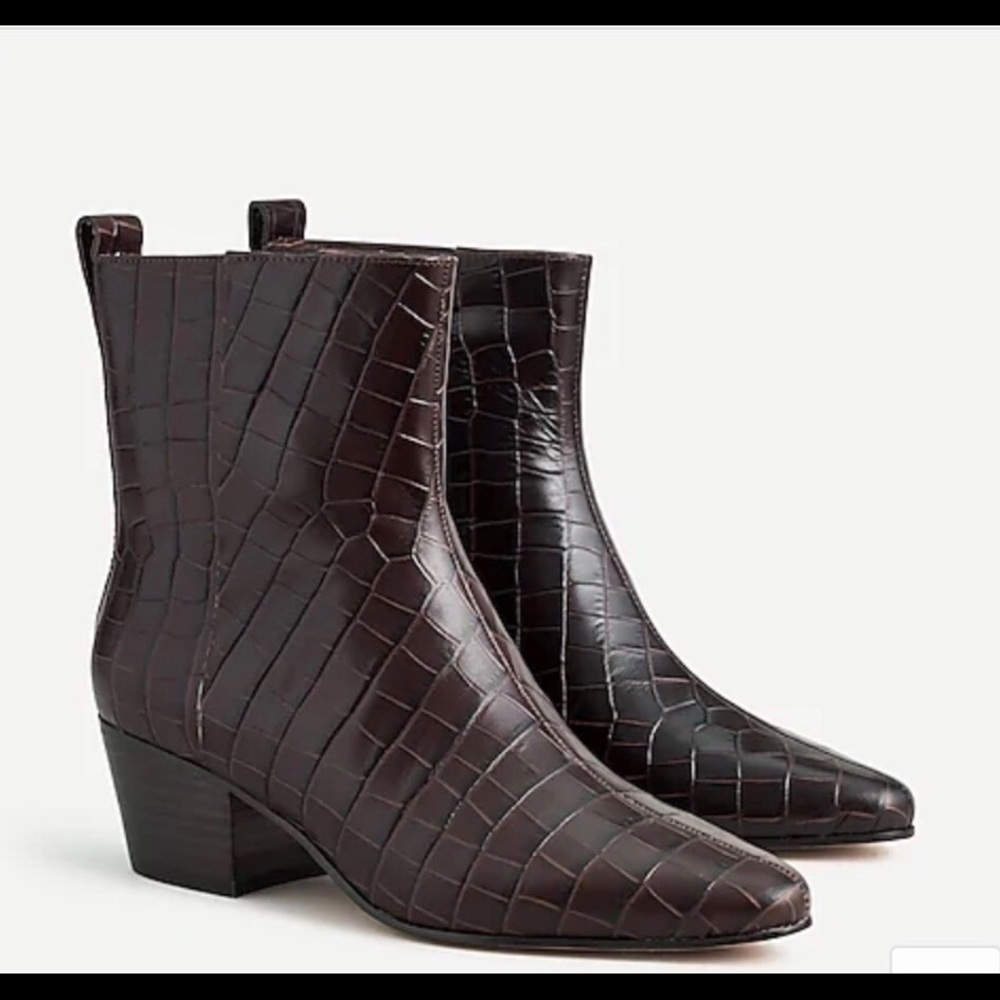 NWT J Crew Croc-Embossed Western Boots